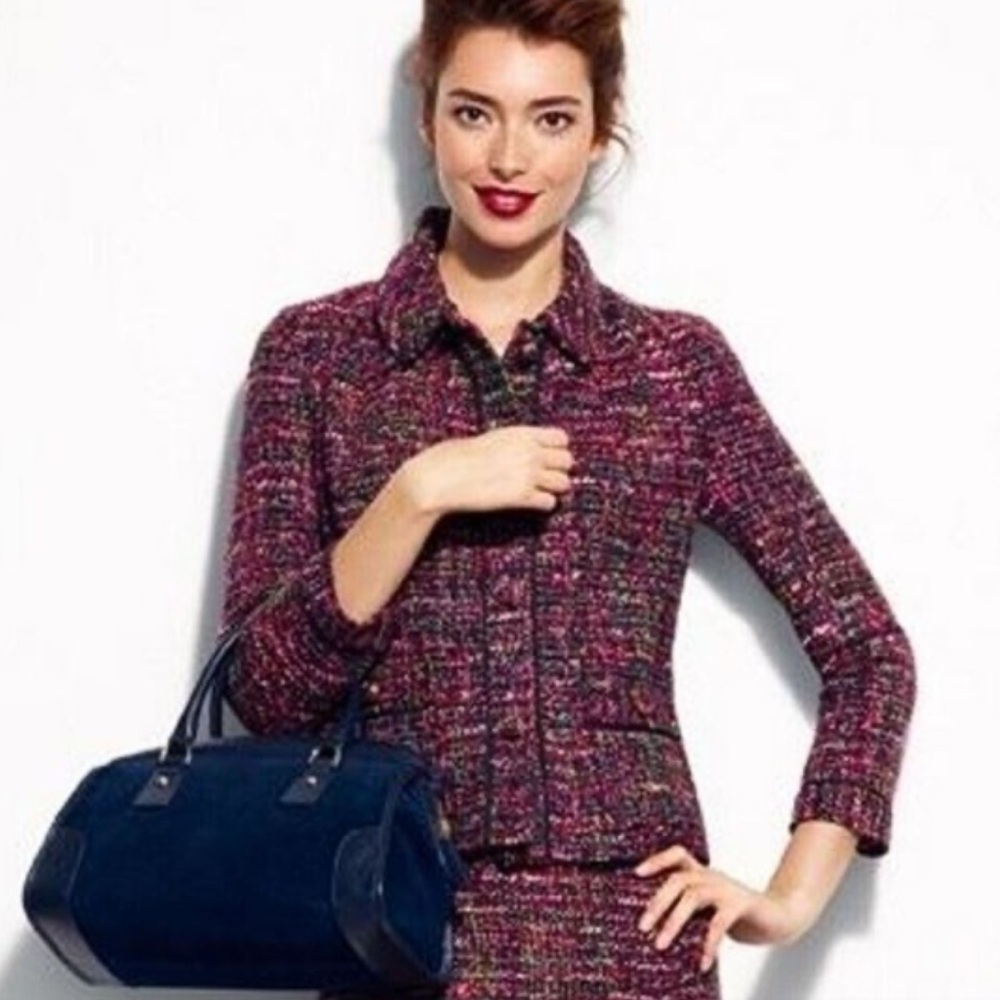 Talbots Jacket Tweed Modern Purple Pink Pocket Blazer Button Women 10P